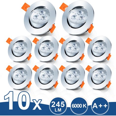 10er LED Einbaustrahler Deckeneinbauleuchte Set Einbauleuchte Deckenleuchte Einbauspot Deckenspot IP20 245LM Strahler Kaltweiß 3W (1/4)