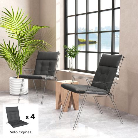 Set di 4 cuscini impermeabili e antiscivolo per sedie da giardino con schienale e cinghie, 112x53 cm, grigio scuro.