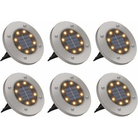Confezione da 6 luci solari da esterno a 8 LED, luci solari da terra impermeabili IP65, faretti solari da esterno in acciaio inossidabile, luci da giardino bianco caldo per cortile, vialetto, patio, p (1/4)