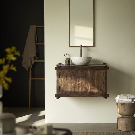 Meuble sous vasque en bois de manguier massif Arko 80 cm (1/5)