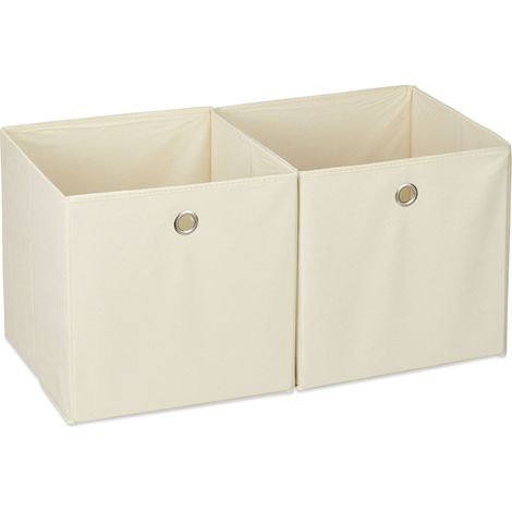 12 x fabric foldable boxes, square, storage for shelves, cube-shaped, HxWxD: 30 x 30 x 30 cm, beige