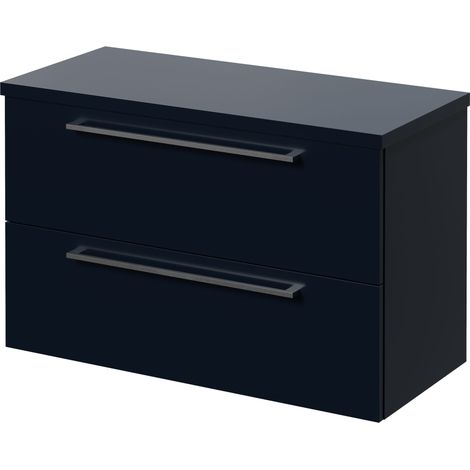 Napoli 390 Deep Blue 800mm Wall Mounted 2 Drawer Vanity Unit for Countertop Basins - 800mm - Chrome 480mm Handle