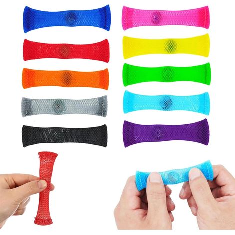 Lot de 10 tubes tressés multicolores avec billes, anti-stress pour enfants et adultes. (1/5)