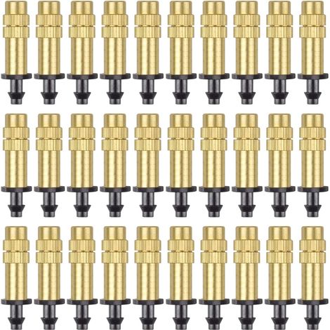 30 Pièces Buse d'Atomisation en Cuivre Réglable Pulvérisateur d'Irrigation Goutte à Goutte 4 / 7mm Atomisation Micro Arroseur Équipement d'Irrigation Refroidissement Jardin Serre Légumes