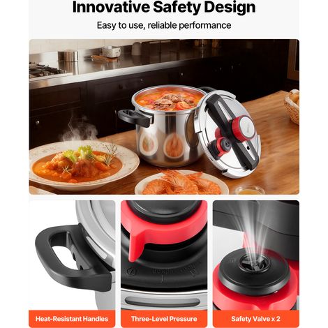 VEVOR Pressure Cooker, 8Qt Pressure Cooker Stainless Steel, Pressures Canner with Steaming Rack, Tempered Glass Lid, Three Pressures Settings for Meat, Beans, Rice, Soup, Sauces, Cook up to 100 kPa (1/4)