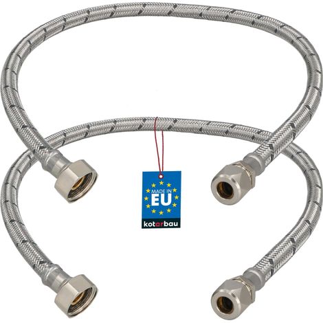 KOTARBAU® Lot de 2 Flexible Robinet 1/2" x 3/8" - Tuyau Robinet Cuisine 60 cm - Écrou Tournant x Raccord à Sertir - Rallonge Robinet Cuisine Flexible - Tuyau Flexible Plomberie - Acier Inoxydable (1/4)