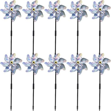 Lot de 10 moulins à vent réfléchissants pour jardin et balcon, répulsif contre les pigeons, moulin à vent pour protéger le jardin, le balcon, le verger (1/5)