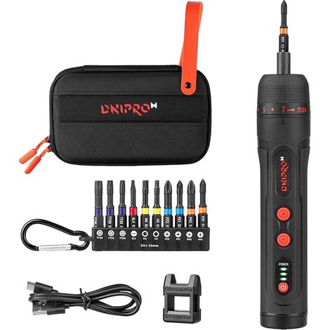 Destornillador Eléctrico Inalámbrico 3,6V Dnipro-M. 4,5Nm Automático, 10Nm Manual, LED, Trinquete 8 Posiciones, Kit con 10 Bits y Estuche. CSD-40X (1/5)