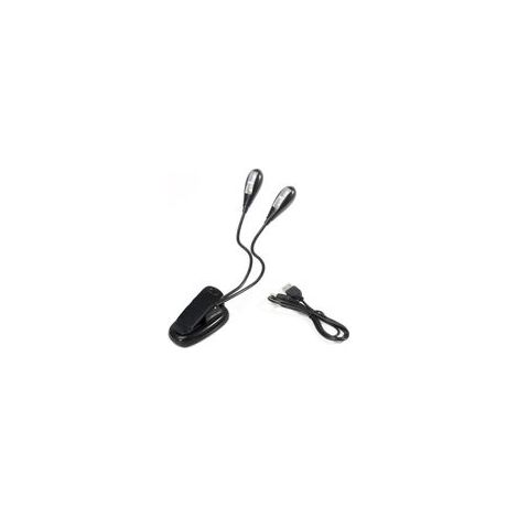 4 LED Lampe Pupitre Musique, Mini Liseuse Double Tête Réglable Pince Livre Lumière E Reader Light USB 360° Cou Flexible Nuit Chevet Lire Au Lit Enfant Camping Voyage Partitions Noir