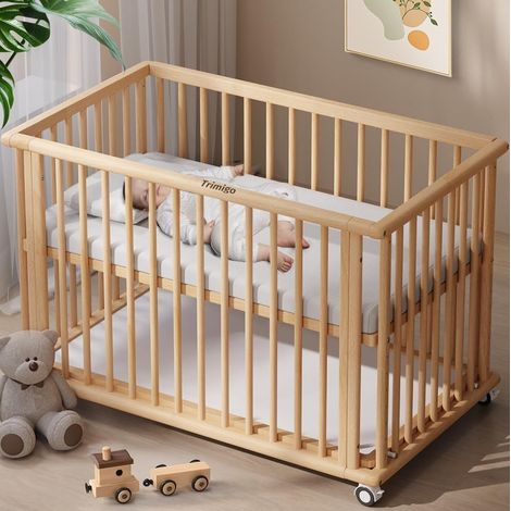 Lit Bebe evolutif 6 en 1 -Lit pour Bebe,Cododo,Canapé-lit et Parc,Ardoise,Lit à barreaux,Bureau,en Hêtre Massif Naturel,Lit Bébé (Bois) (1/5)