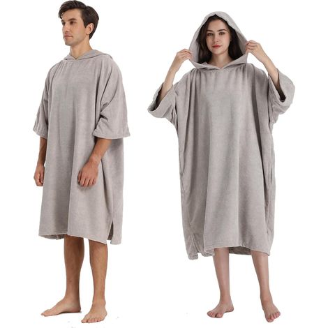 Poncho Absorbant Chaud, Peignoir de Bain Aidez la Plage à Changer, Serviette de Poncho avec Poche et Capuche, Poncho Surf pour Adulte Femme Homme Natation Surf Plages Douche Sauna (1/5)