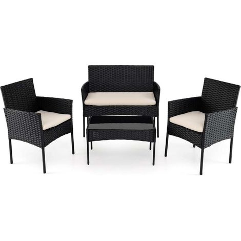 Salon de jardin beige en résine tressée PE avec fauteuil, 2 chaises