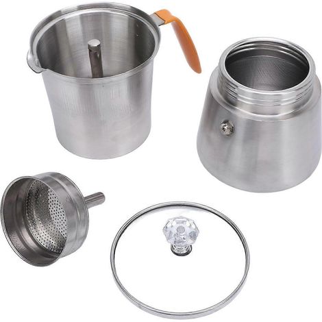 Cafetière portable en acier inoxydable avec couvercle en verre et poignée résistante à la chaleur pour café italien