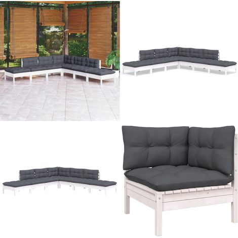 7-tlg. Garten-Lounge-Set mit Kissen Weiß Kiefernholz - Garten Lounge Set - Kiefernholz Möbel - Outdoor Möbel - Loungemöbel - Gartenmöbel - Home & Living