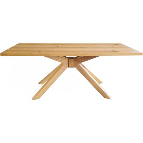 GISELE - Table repas 180cm Plaquage Chêne rustique Piètement étoile Chêne Massif (1/3)