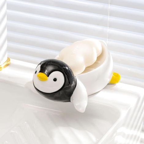 Seifenschale aus Keramik mit Pinguinmotiv, niedlicher Abflusshalter fürs Badezimmer, wasserdichte Aufbewahrungsmöglichkeit fürs Waschbecken (1/5)