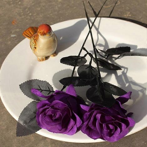Bouquet de roses artificielles noires en soie, style gothique, pour salon (1 pièce).violet (1/5)