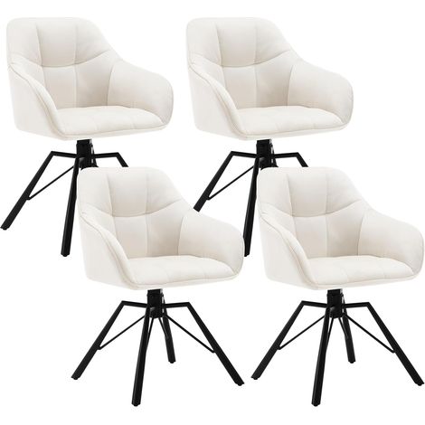 WOLTU Set di 4 Sedie per Sala da Pranzo Girevoli a 360°. Sedie da Cucina Imbottite con Gambe in Metallo. Poltroncine in Velluto per Camera da Letto. Soggiorno.Crema