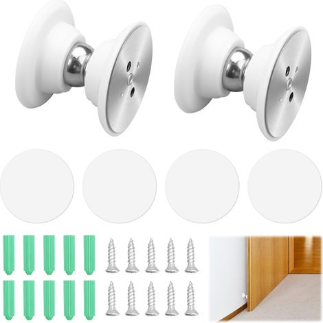 Lot de 2 Butées de Porte Magnétiques Silicone - Arrêt de Porte avec 3M Auto-Adhésif et Vis, Maintient la Porte Ouverte pour Tout Type de Porte (Blanc Argenté)