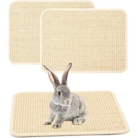 Lot de 2 tapis griffoirs pour lapins - Tapis en sisal naturel pour cages - Jouet à mâcher pour griffes de lapin et soins dentaires - Lit pour animaux de compagnie - 40 x 30 cm