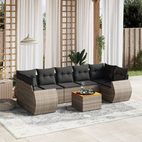 Ensemble Salon Jardin Résine Tressée 8 Pièces avec Coussins Gris – Canapés et Table Modulaires, Confort et Design Extérieur (1/5)