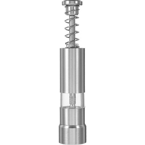 Moulin à poivre à ressort en acier inoxydable, type à pression manuelle, ustensile de cuisine, accessoires de cuisine (argenté) (1/3)