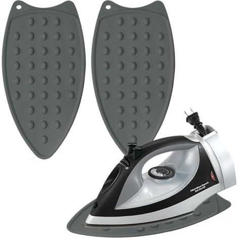 Support pour Fer à Repasser,Repose Fer en Silicone,Tapis de Repos de Repassage avec Trou de Suspension,pour L'isolation Contre Les Brûlures (Gris) (1/5)