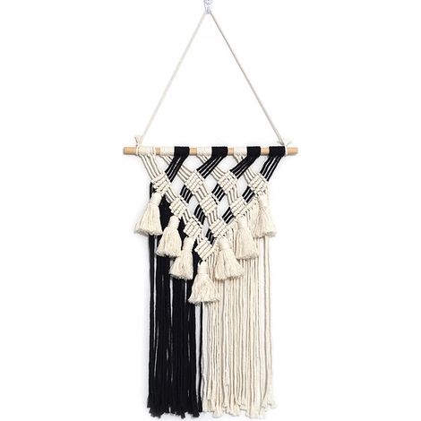 Décoration boho, décoration murale du tapis de mur tissé à la main (tissé noir et blanc) (1/5)