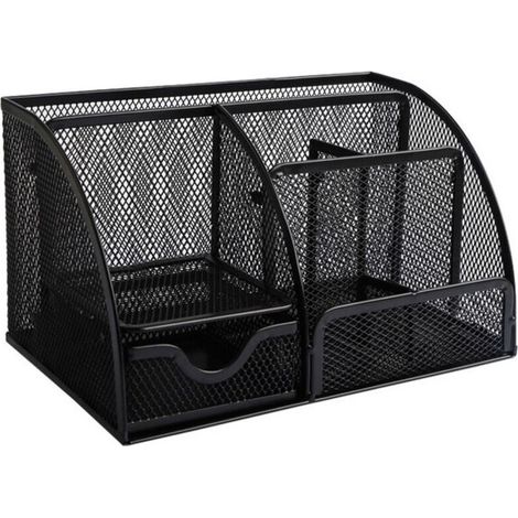 Boîte multifonctionnelle, porte-stylos à 7 compartiments, organiseur de bureau noir (1/3)