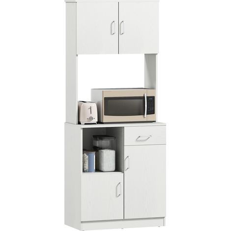 Meuble de cuisine avec 1 tiroir, étagère réglable et étagère ouverte, style moderne, anti-basculement, 71 x 41 x 178 cm, blanc. produit de haute qualité, durable et pratique.