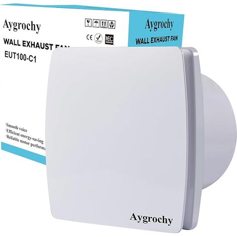 Aygrochy Ventilateur Extracteur d'Air 100mm Silencieux, VMC Salle de Bain avec Clapet Anti-Retour, Prise UE, Économe en Énergie, Pour Salle de Bain, Cuisine, Bureau, WC, Garage (1/5)