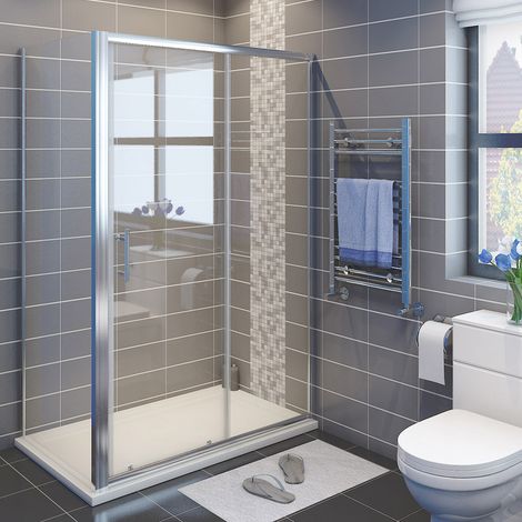 ELEGANT Sliding Shower Enclosure 6mm Safety Glass Reversible Bathroom Cubicle Screen Door with Side Panel 1200 x 700 mm