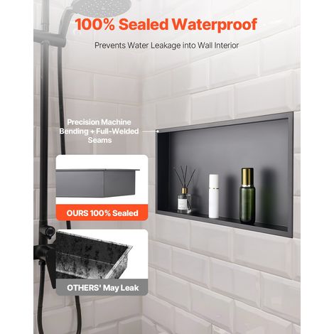 Niche Douche Encastrable, 10,2x33x63,5 cm, Niche Murale Acier Inoxydable, Étagère de Salle de Bain Moderne Étanche, Facile à Nettoyer, pour Stockage Savon Shampoing Douche Salle de Bains, Noir (1/5)