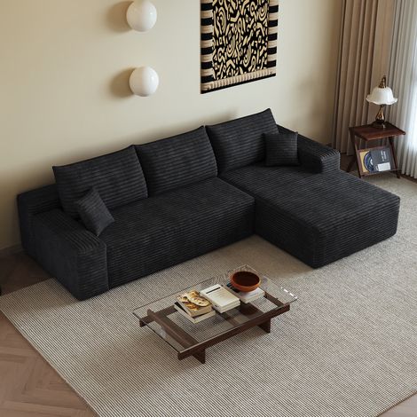 Canapé d'angle en L 270cm,canapé modulaire en velours côtelé, avec chaiselongue,canapé 3 place compression,assise profonde,noir