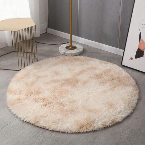 Tapis rond à poils longs, antidérapant et moelleux, pour chambre, salon ou autre pièce à vivre, beige, 40 x 40 cm (1/3)