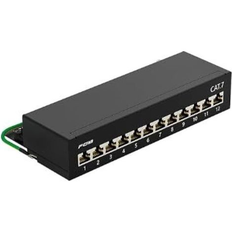 Panneau de brassage CAT 7 12 ports - Panneau de brassage 12 ports pour bureau et montage mural - Panneau de brassage blindé 10" pour réseaux Gigabit, panneau de distribution LSA+ RJ45, 10 Gbit (1/5)