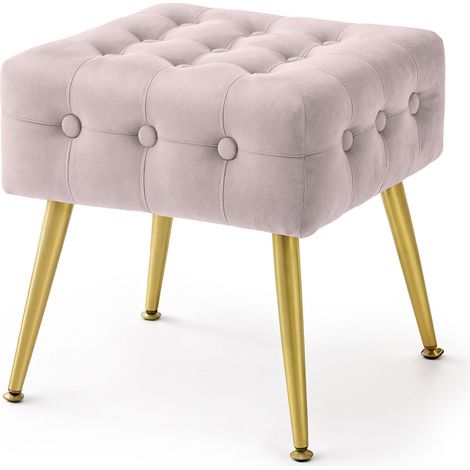 Tabouret rembourré en velours 40 cm QUADRA Rose Poudré (1/5)