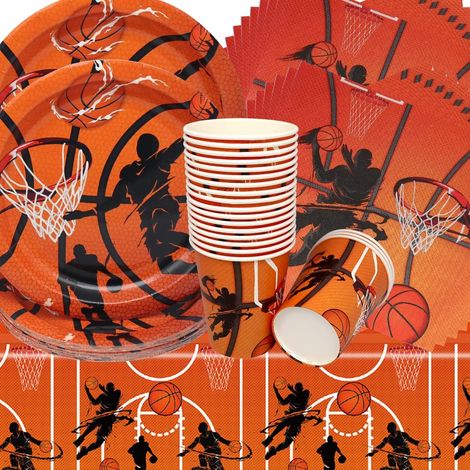 Vaisselle de Fête Anniversaire Basketball, 61 Pièces Vaisselle Papier Set, Assiettes en Papier, Serviettes, Tasses, Nappe, Thème Basketball, Décorations Fête d'Anniversaire (1/5)