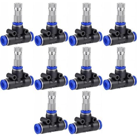 Lot de 10 buses de pulvérisation en laiton avec raccord en T de 6 mm pour tuyau d'eau - Tête de rechange pour système d'arrosage extérieur - Ouverture de 0,5 mm