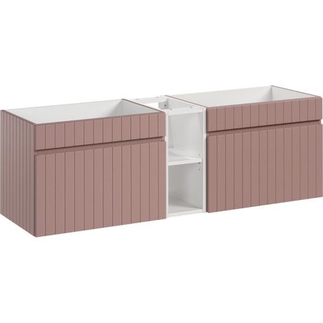 Set da bagno ICON: mobile sottolavabo 140cm rosa cipria con nicchie visibili bianche