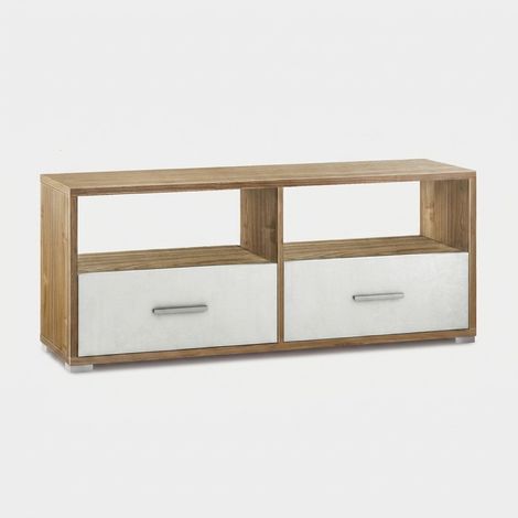 TV-Lowboard Double für Wohnzimmer, 2 Schubladen - Braun