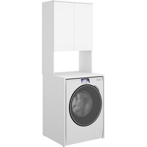 Meuble Colonne pour Lave-Linge / Sèche-Linge coloris Blanc - Longueur 63,3 x Profondeur 62 x Hauteur 190 cm (1/5)