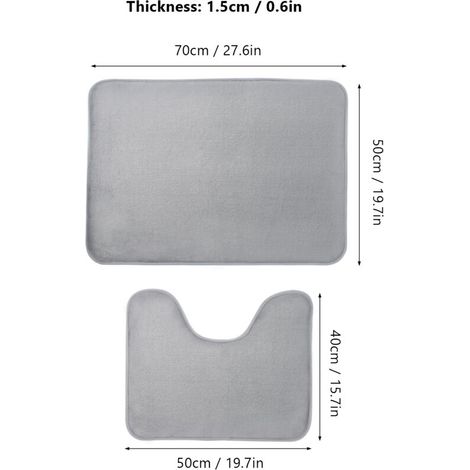 Tapis de toilette en mousse à mémoire de forme, 2 pièces, Contour Extra doux, absorbant, rectangulaire, en forme de U, 40x50cm, 50x70cm (1/5)