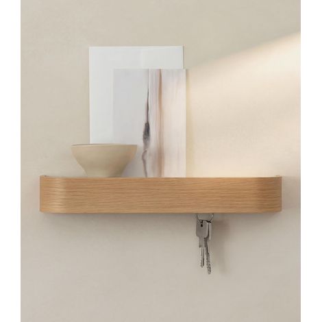 Porte Clé Mural Moderne avec Étagère en Bois Rangement Clé pour Meuble de Couloir Chêne Design Minimaliste d’Accroche Clé Mural de Berlin (1/5)