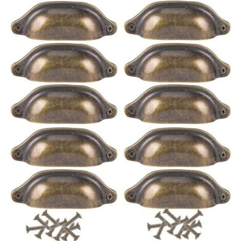 Alovez - Lot de 10 poignées de porte 98 mm poignées décoration de tiroir de meuble laiton antique (1/5)