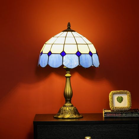 Lampada da tavolo classica fatta a mano in vetro, luce notturna per camera da letto e soggiorno Ø31x48 cm Blu (1/5)