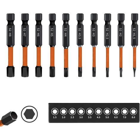 10 Pièces Embouts Hexagonaux 50 mm avec Tête Magnétique, Embouts Allen 1/4" pour Tournevis, Visseuse sans Fil et Tournevis à Percussion, Set d’Embouts Hexagonaux Robustes pour Bricolage et Réparation (1/5)
