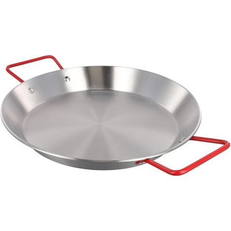 Poêle à paella ronde en acier inoxydable de 20 cm, plat de service pour fruits de mer, double poignée, fond plat, wok peu profond, ustensile de cuisin (1/5)