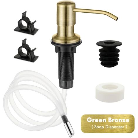 Distributeur de savon liquide pour évier de cuisine (Bronze vert) avec tube d'extension et pompe en acier inoxydable. Accessoires de salle de bain. Distributeur noir, savon doré. (1/5)