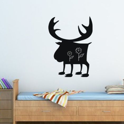 Sticker ardoise tableau noir - stickers muraux adhésif effaçable - SILHOUETTE CERF - 55x40cm (1/4)